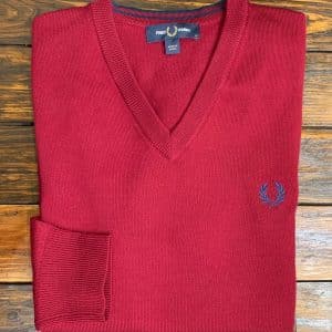 Fred Perry Dark Red V-Neck Sweater