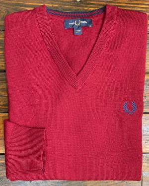 Fred Perry Dark Red V-Neck Sweater