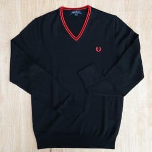 Fred Perry K9600 Classic V-Neck Sweater Black/Crimson