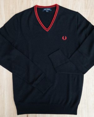 Fred Perry K9600 Classic V-Neck Sweater Black/Crimson