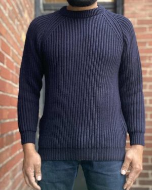 Gloverall Navy Ribbed Fisherman Sweater