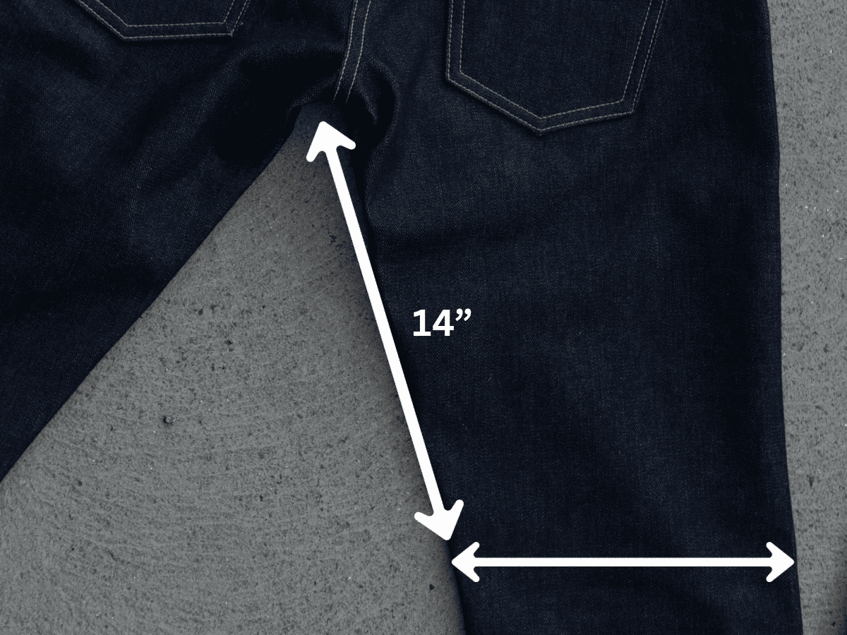 Crimson Serpents Outpost Denim Sizing Guide. Knee measurement.