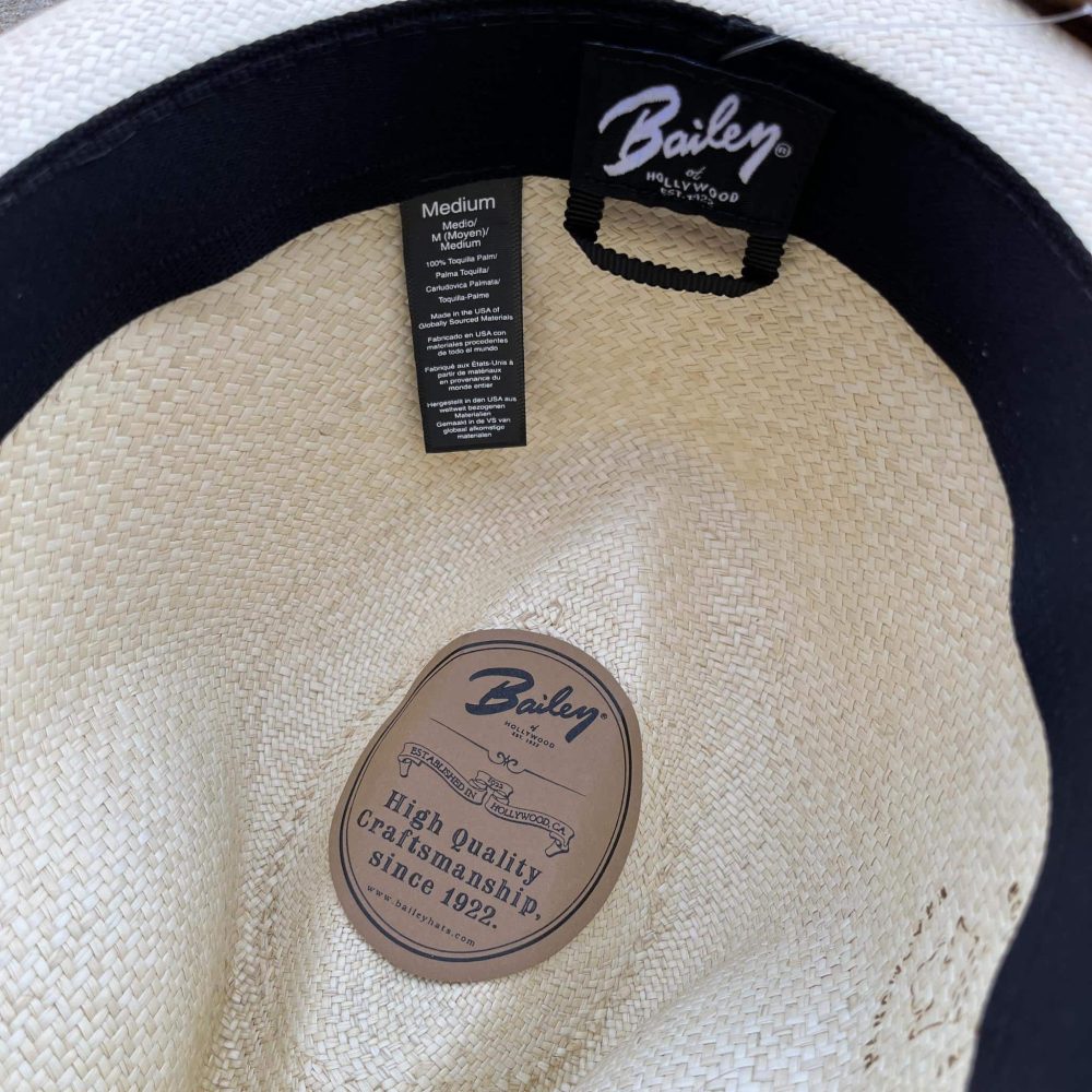 Halpern Panama Fedora from Bailey of Hollywood. Underside close-up.