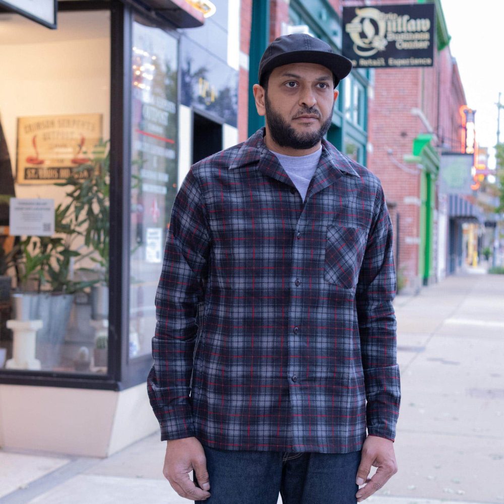 Dark Tartan Flannel Shirt by Upstate Stock. Worn view #3.