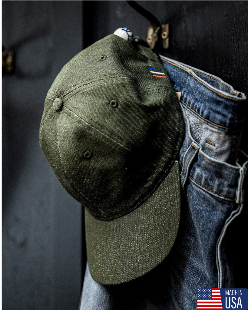 Olive Denim Cap by Wiesmade. Made in the USA.