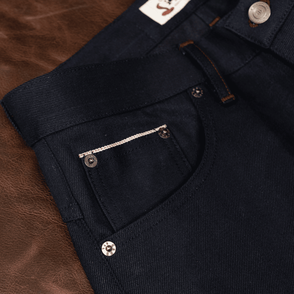 Adder Indigo Black Selvedge by Crimson Serpents Denim Goods. Coin pocket view.