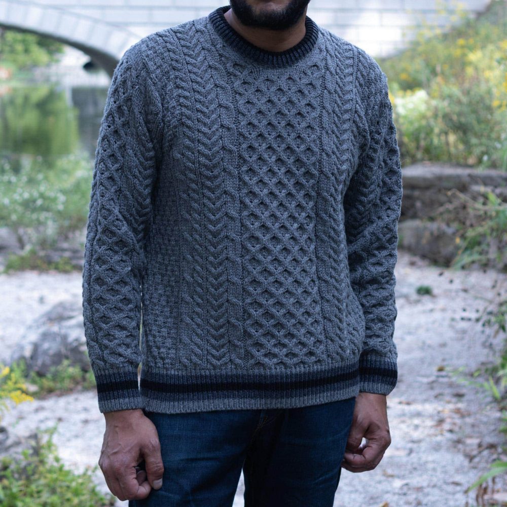 Striped Aran Merino Sweater by Aran Woollen Mills. Close-up view.