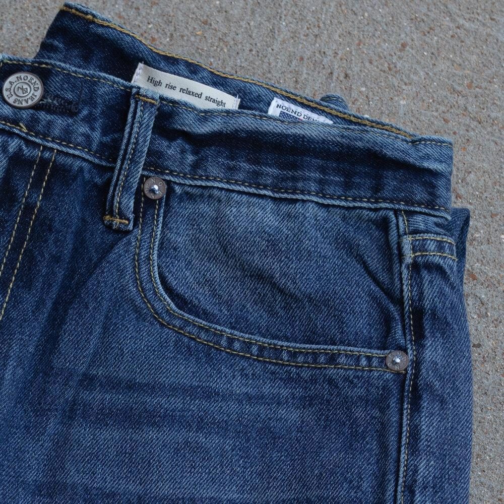 Slacker Relaxed Straight Leg by Noend Denim. Front pocket view.