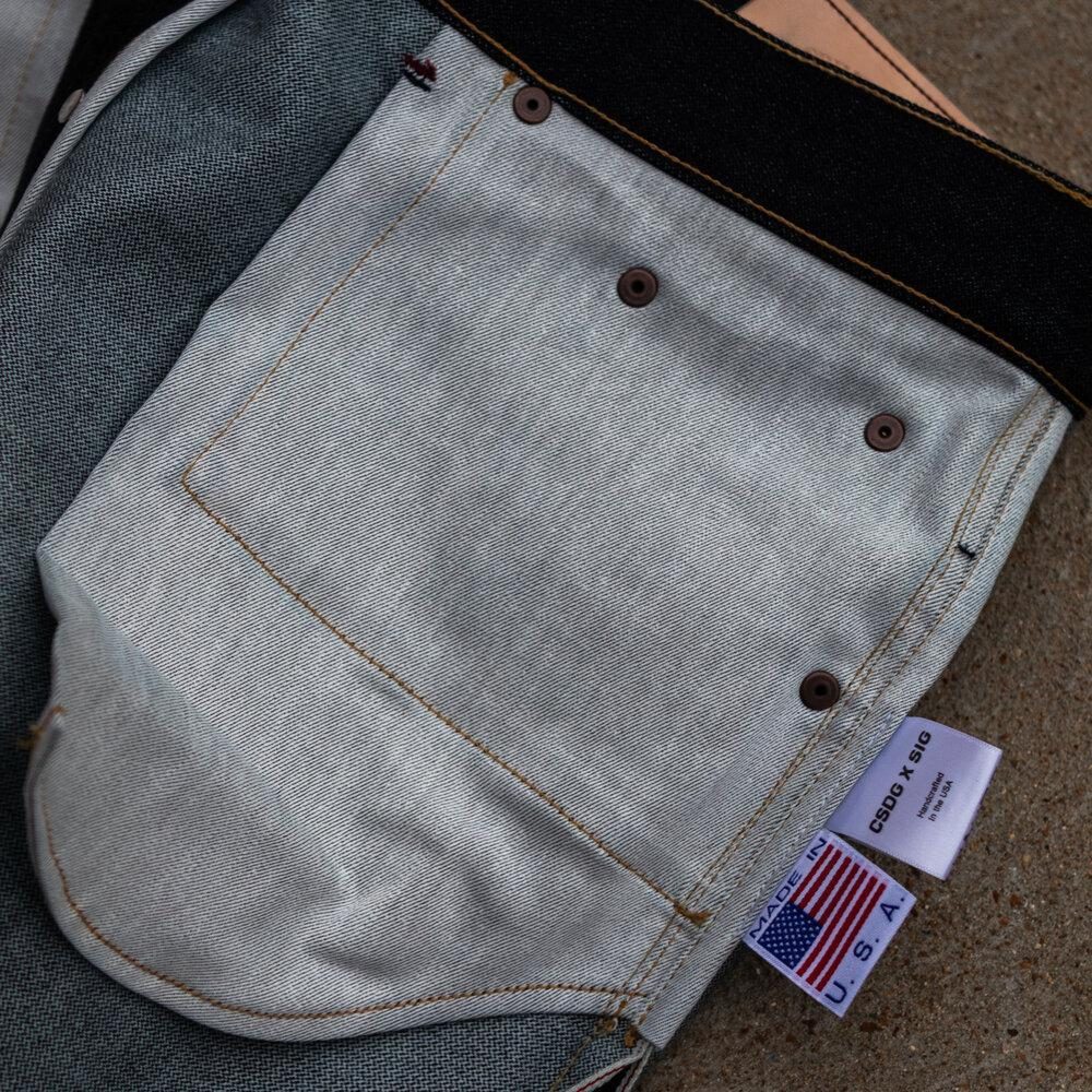 Cobra Broken Twill Selvedge Slim Straight by Crimson Serpents Denim Goods. Pocket bag view.