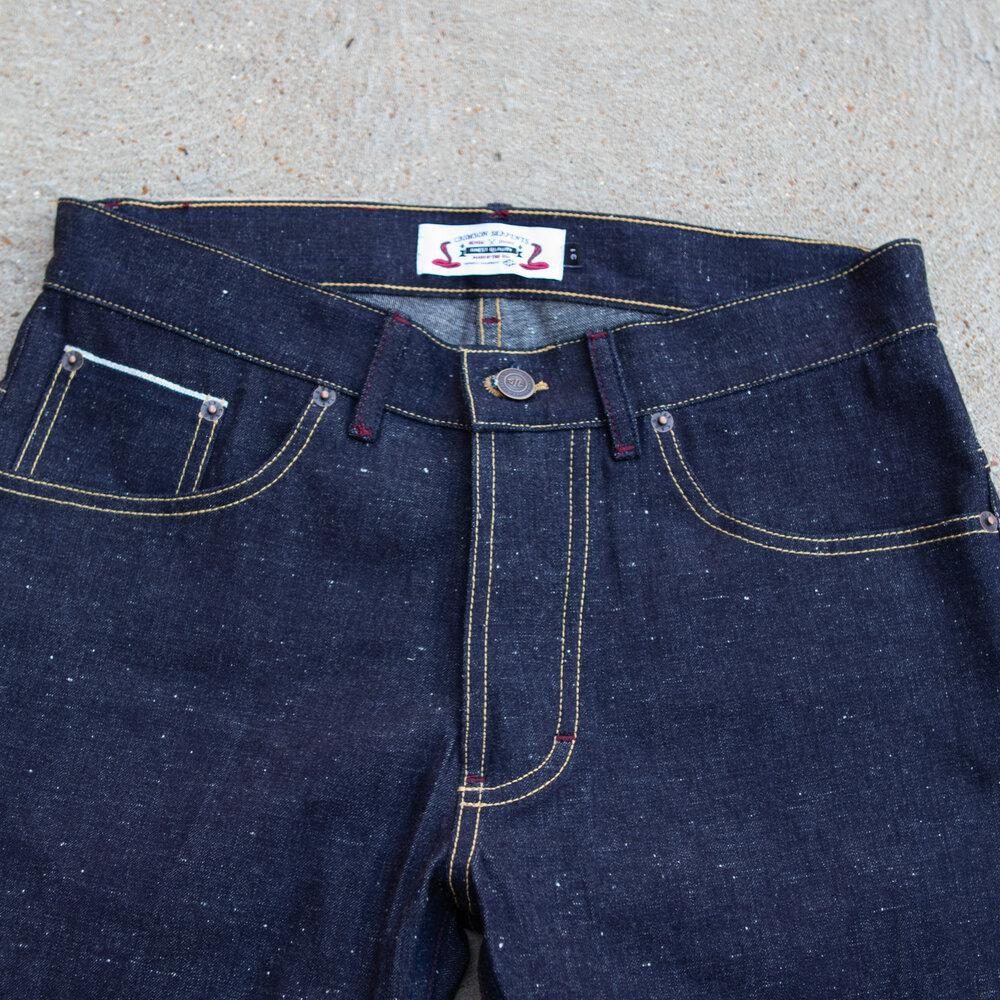Cobra Nep Selvedge Slim Straight by Crimson Serpents Denim Goods. Front top block view.