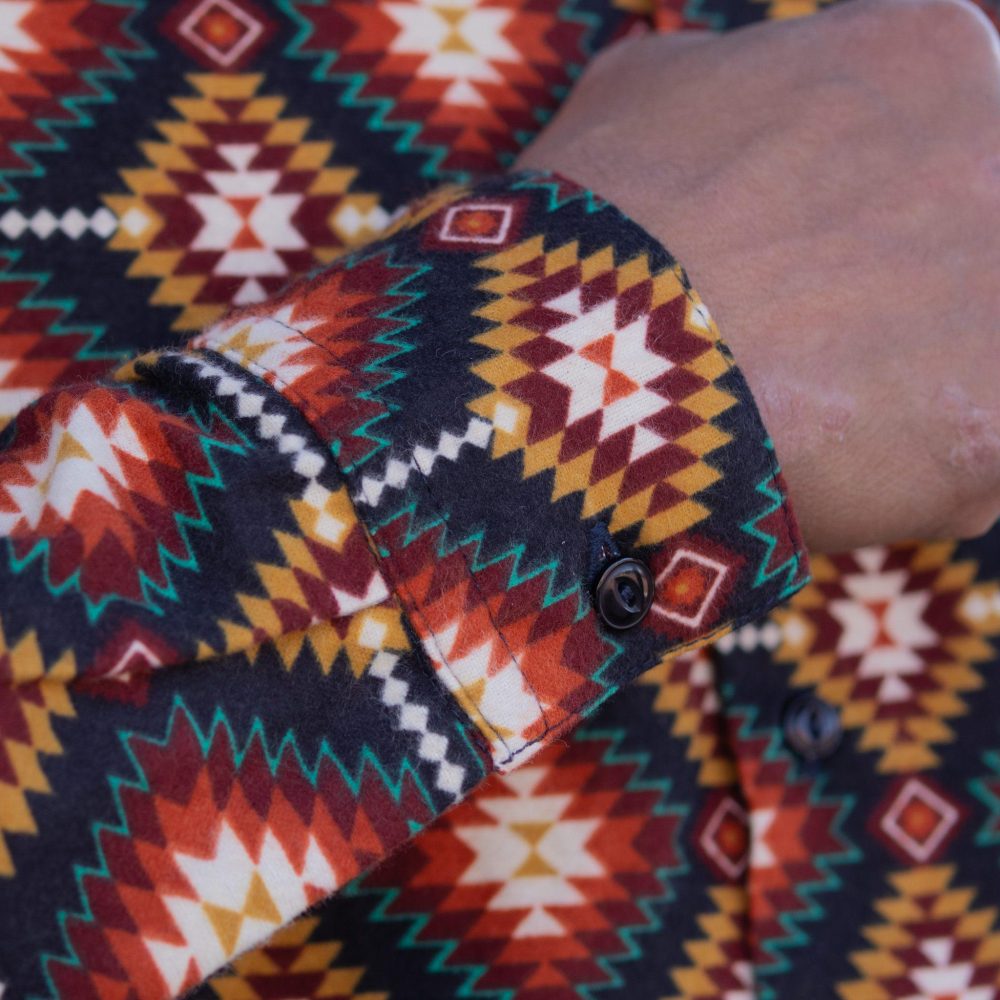 Southwest Flannel Shirt by Upstate Stock. Pattern and button view.
