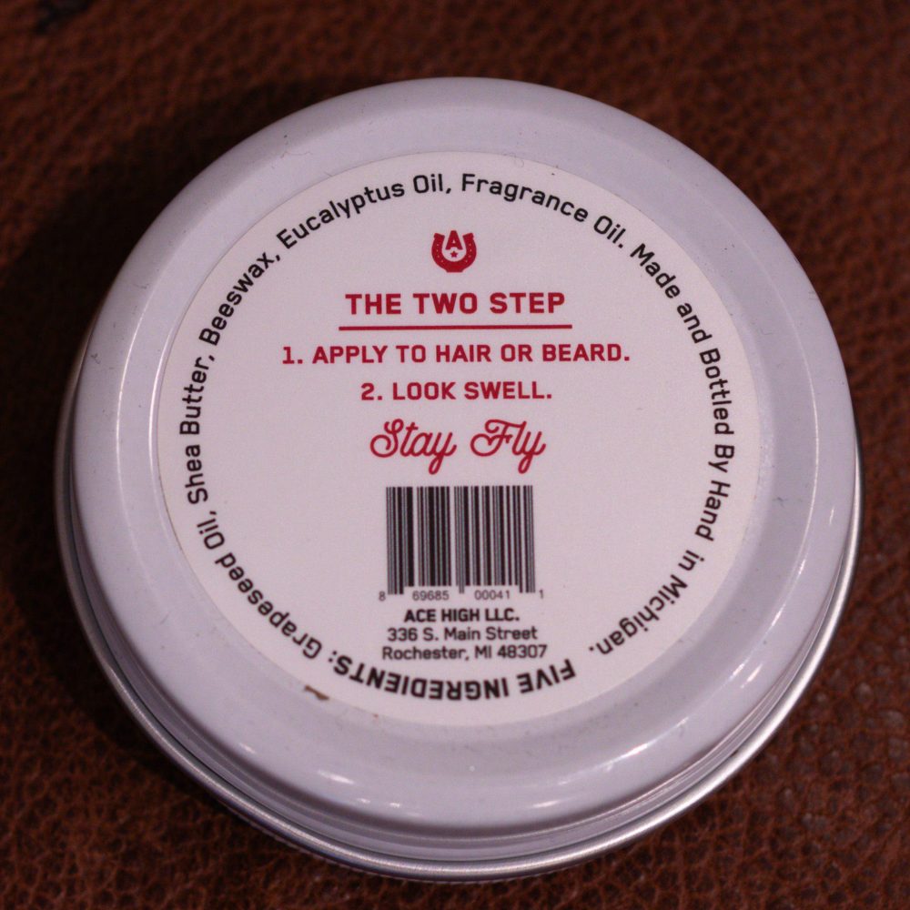 Red Bandit Beard Balm by Ace High Co. Back of tin view.