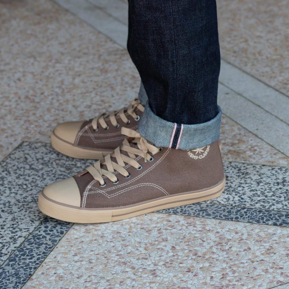 Billy Taupe High Top by Greenergrass. Worn view 2.