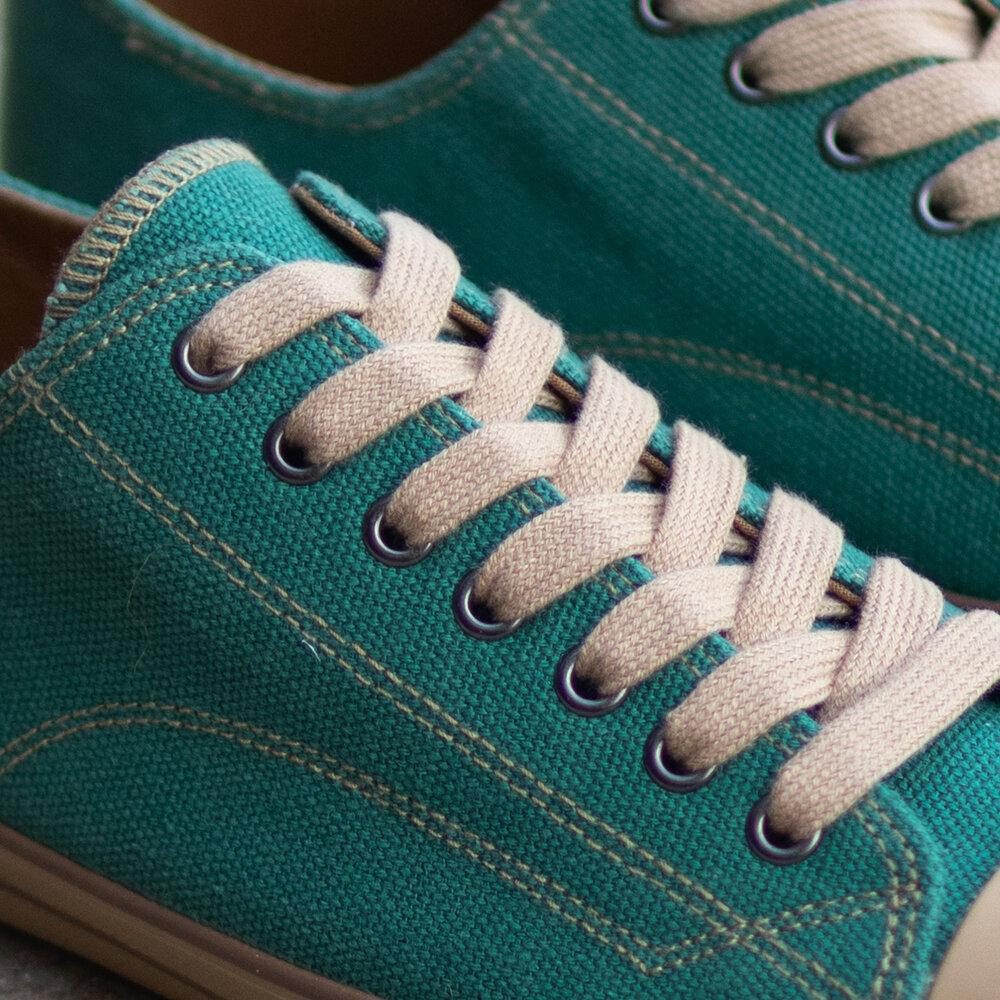 Marley Low Top Sneakers Seagreen by Greenergrass. Stitching view.
