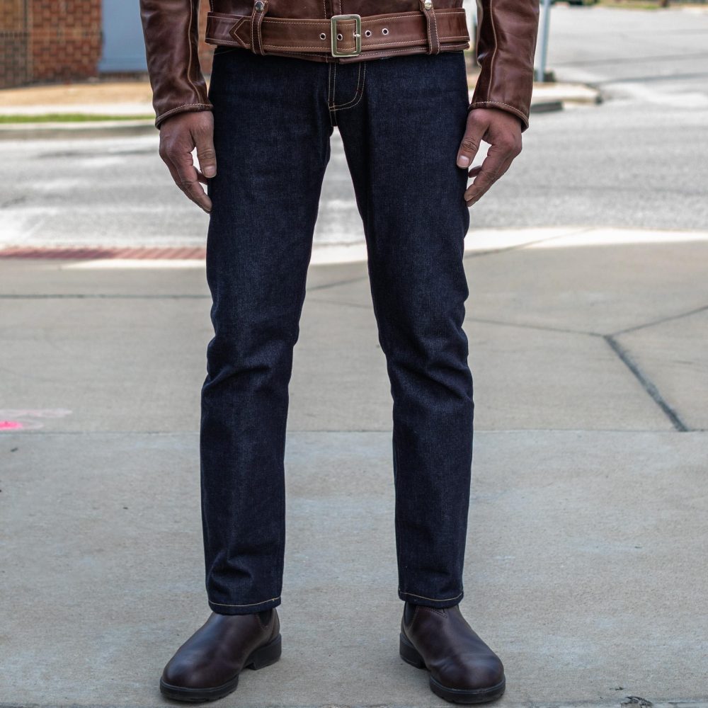 Cobra Broken Twill Selvedge Slim Straight by Crimson Serpents Denim Goods. Front worn view.