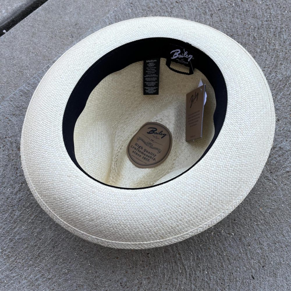 Halpern Panama Fedora from Bailey of Hollywood. Underside view.