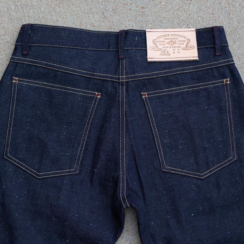 Adder Nep Selvedge Relaxed Tapered by Crimson Serpents Denim Goods. Back Top-block View.