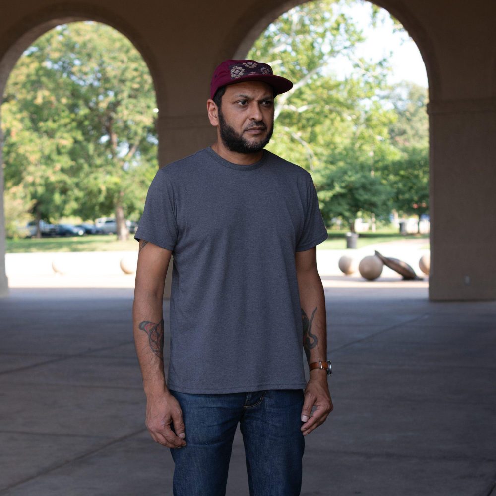 Anthracite Recycled Crew Tee by Us Blanks. Right-side view.