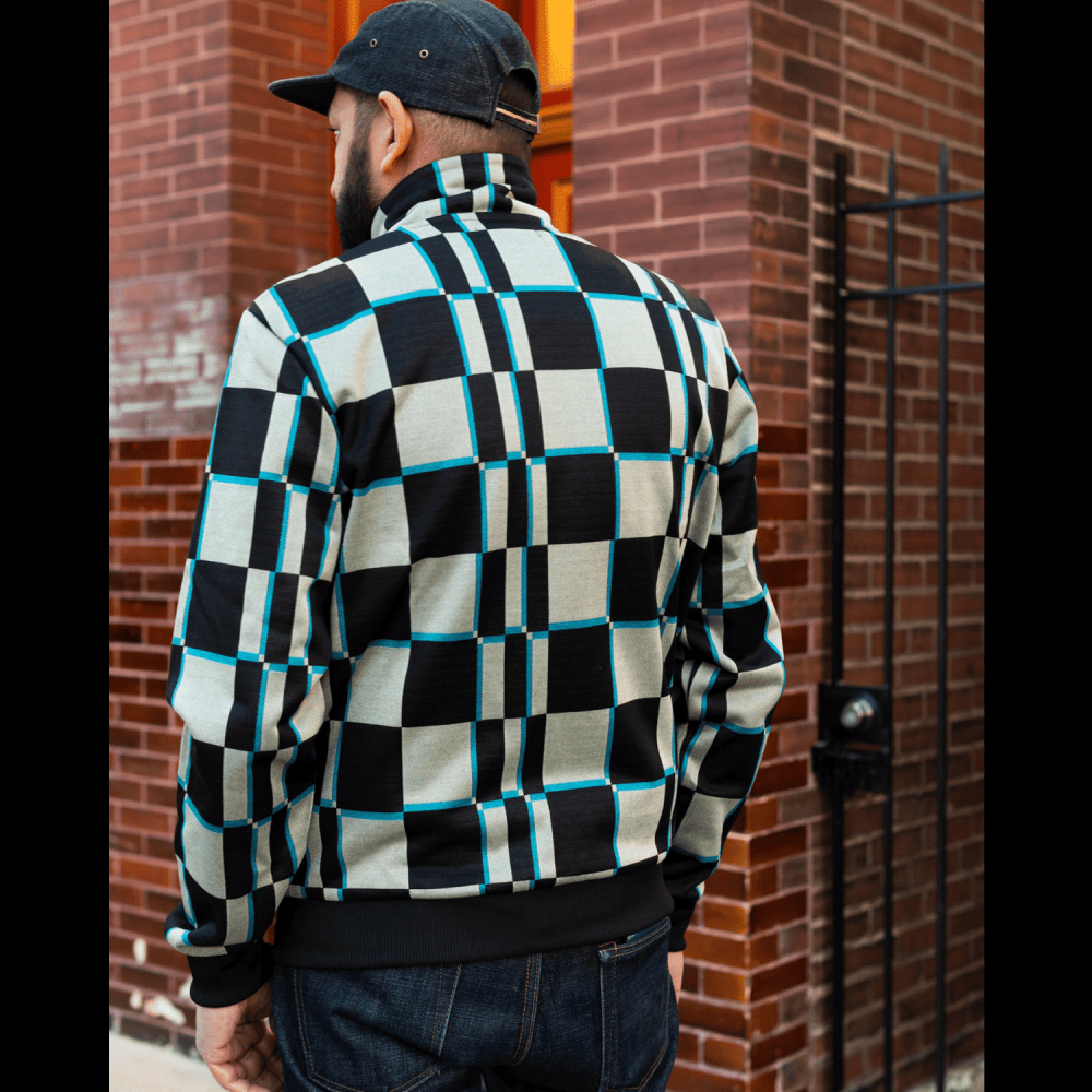 Glitch Graphic Track Jacket Fred Perry. Male back view.