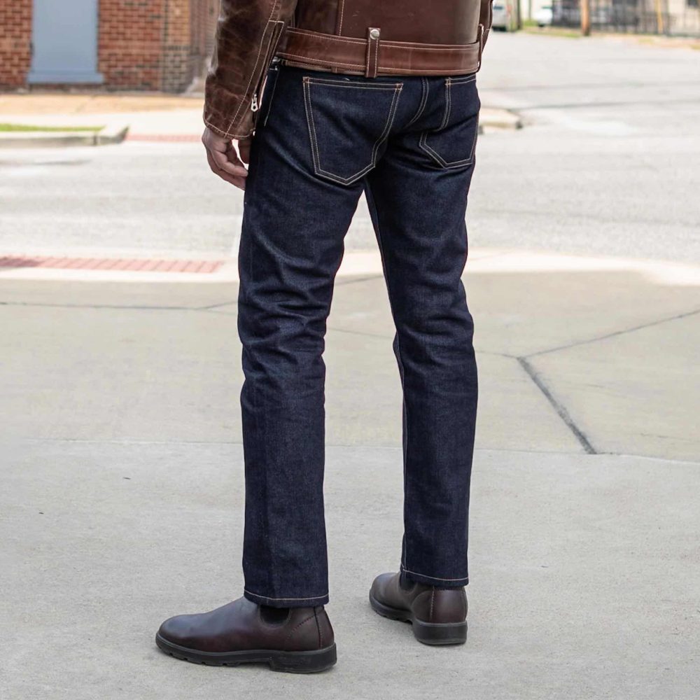 Cobra Broken Twill Selvedge Slim Straight by Crimson Serpents Denim Goods. Back worn view.