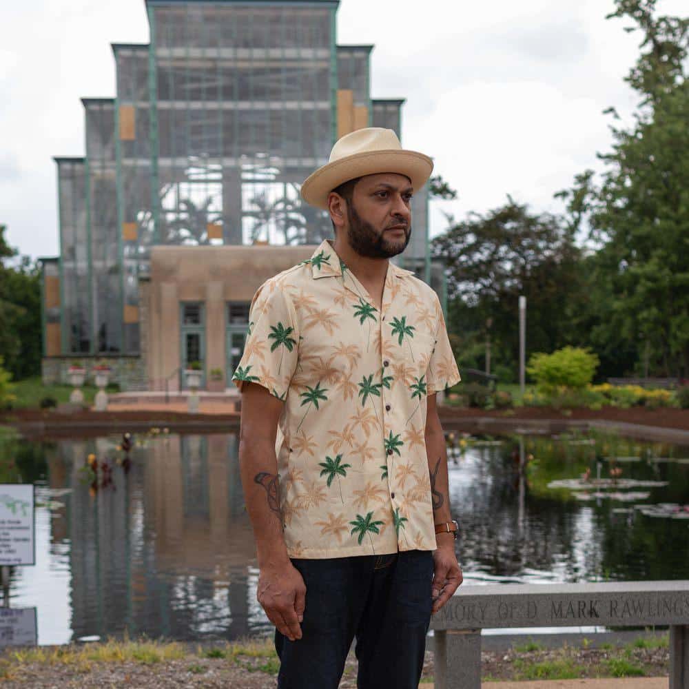 New Palm Aloha Shirt in cream by Two Palms.