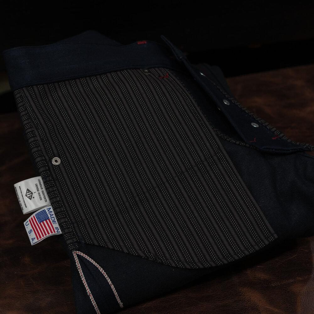 Adder Indigo Black Selvedge by Crimson Serpents Denim Goods. Pocket bag view.