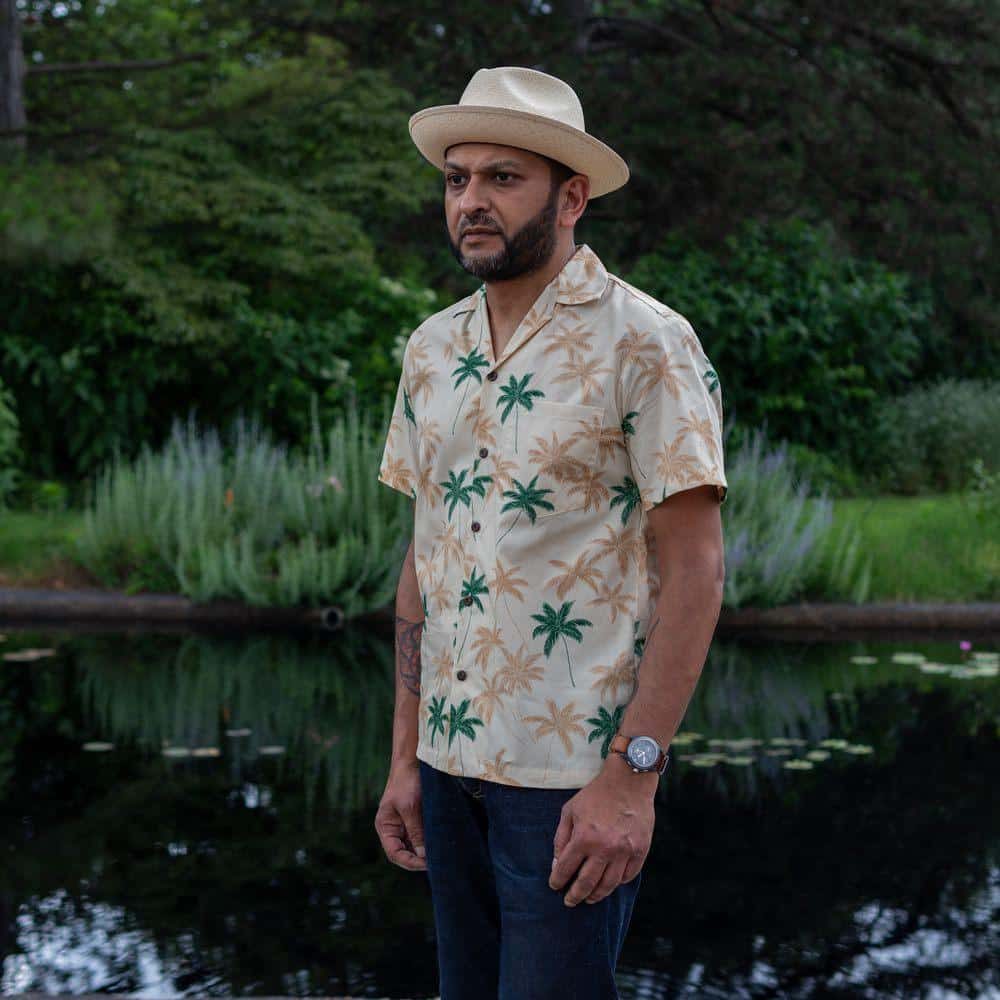 New Palm Aloha Shirt in cream by Two Palms.
