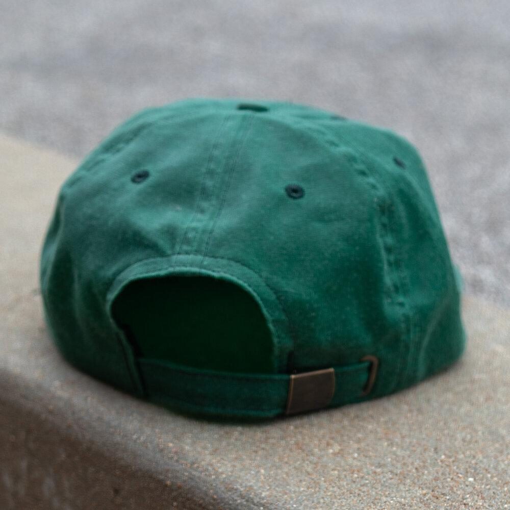 Leaf Wax Canvas Cap in Green by Ginew. Back view.