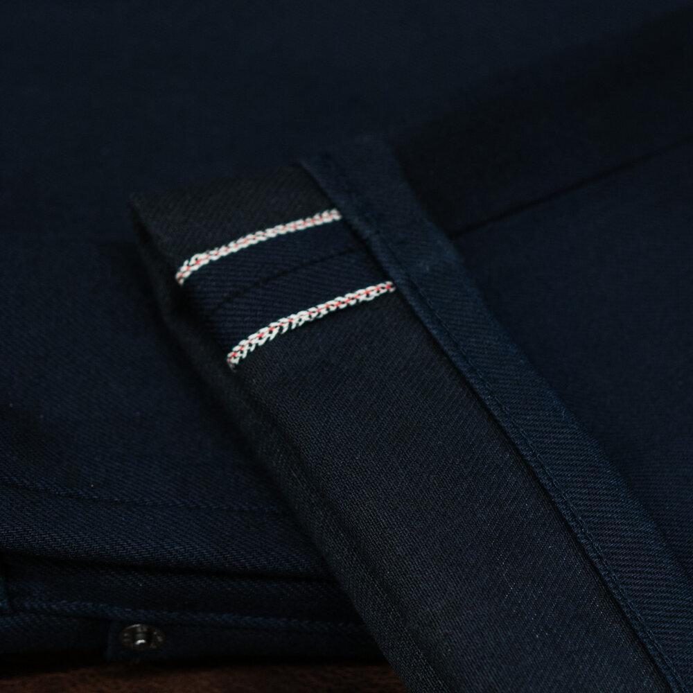 Adder Indigo Black Selvedge by Crimson Serpents Denim Goods. Selvedge ID view.