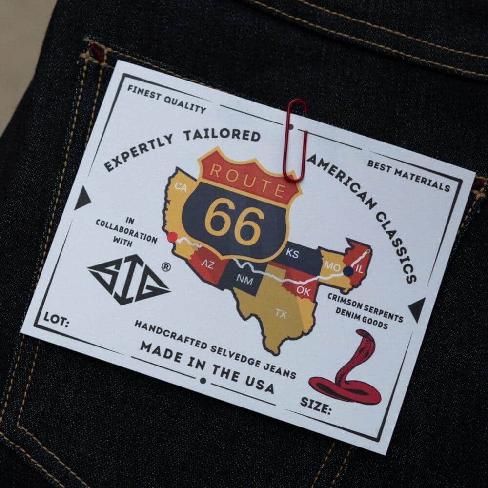 Cobra Broken Twill Selvedge Slim Straight by Crimson Serpents Denim Goods. Pocket flasher view.