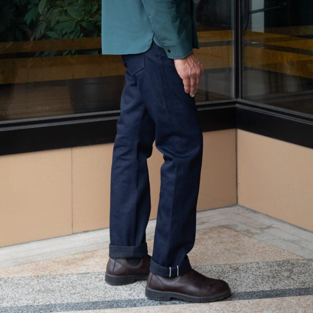 Adder Indigo Black Selvedge by Crimson Serpents Denim Goods. Back view.