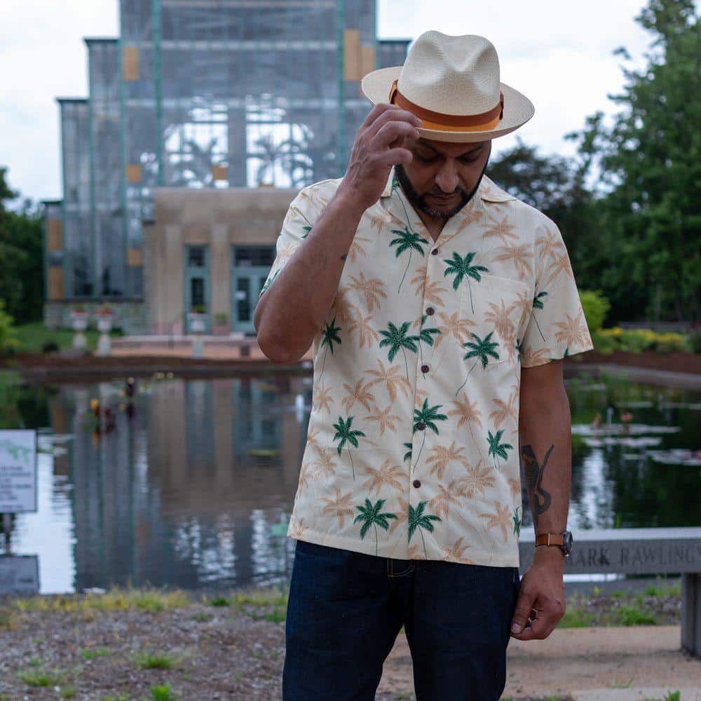 New Palm Aloha Shirt in cream by Two Palms.